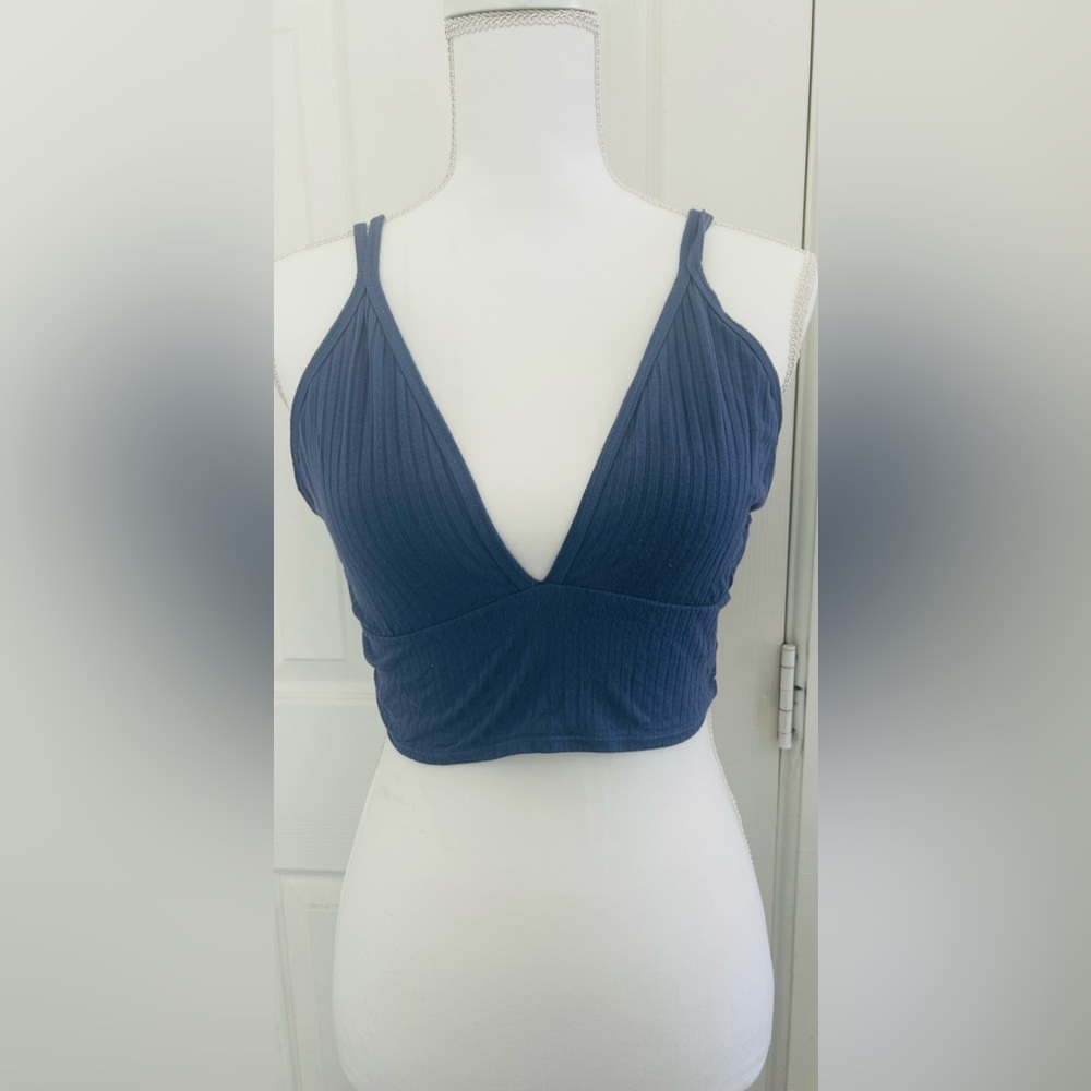 Lucky Brand Navy Ribbed V-Neck Crop Top